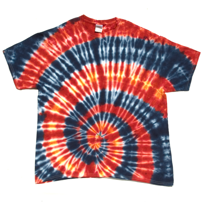 red blue yellow tie dye shirt